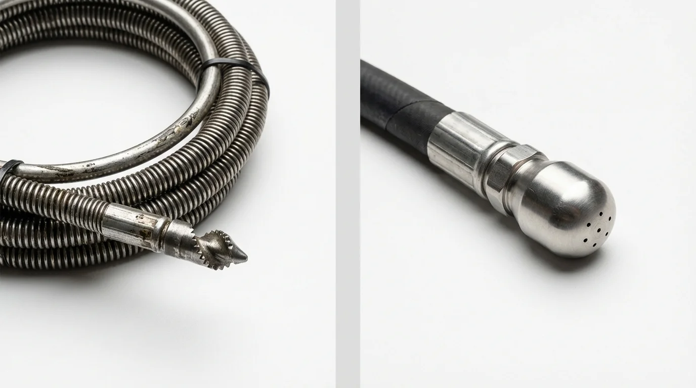 Drain snake cable and hydro jetting nozzle used for drain cleaning in Davenport, FL