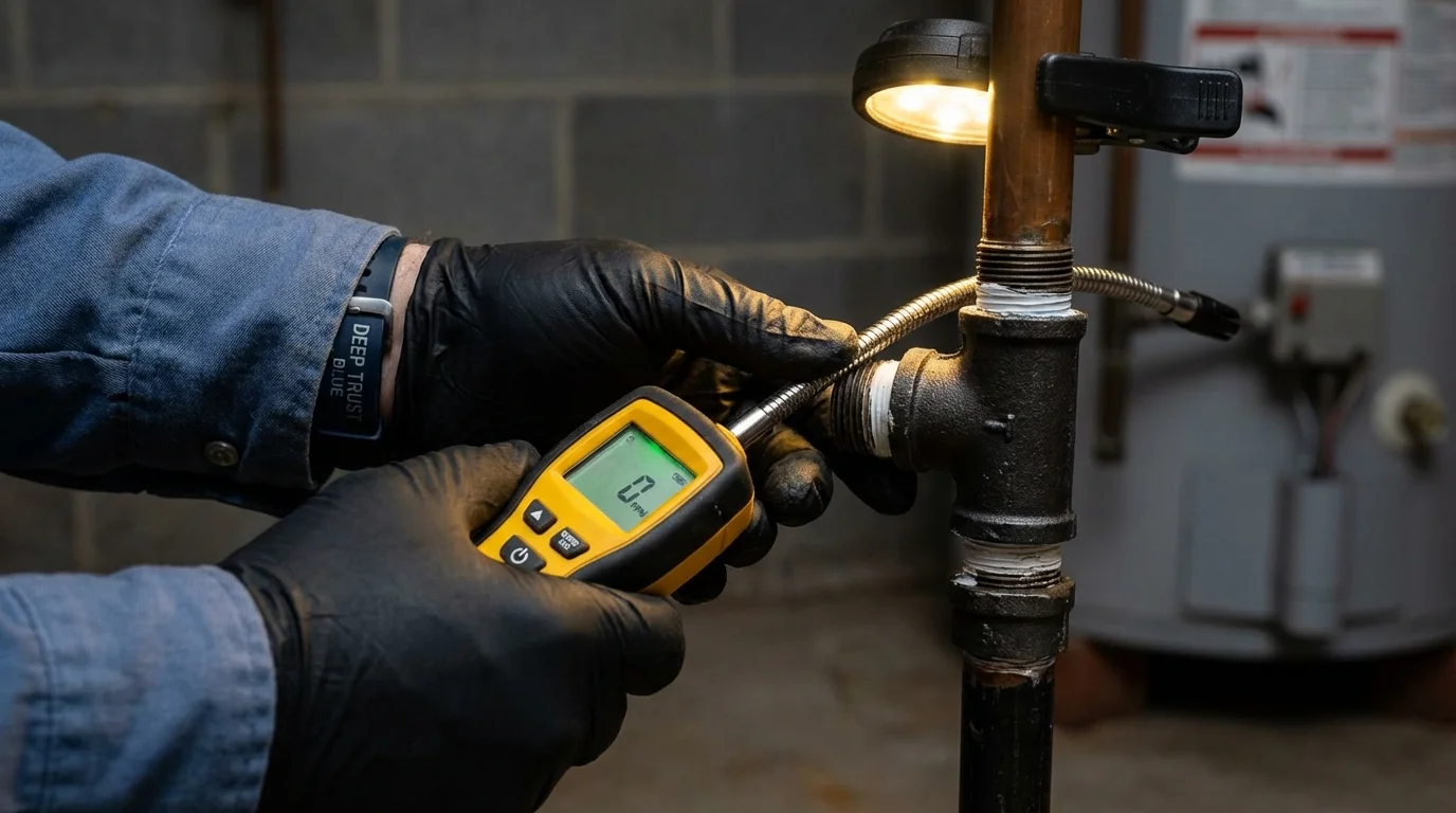 Gas leak detection with electronic sniffer by Johns Plumbing LLC in Davenport