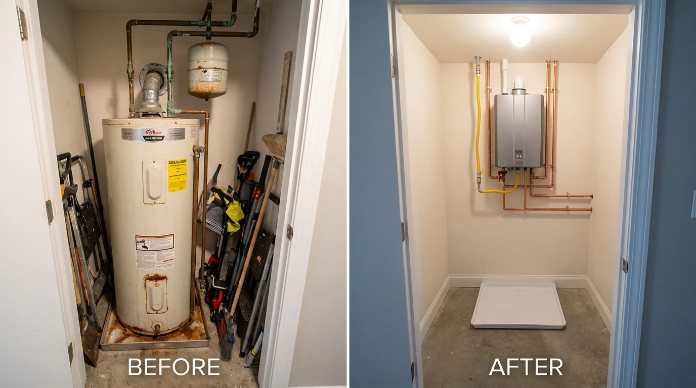 Tank water heater versus wall-mounted tankless unit comparison for Davenport, FL homeowners