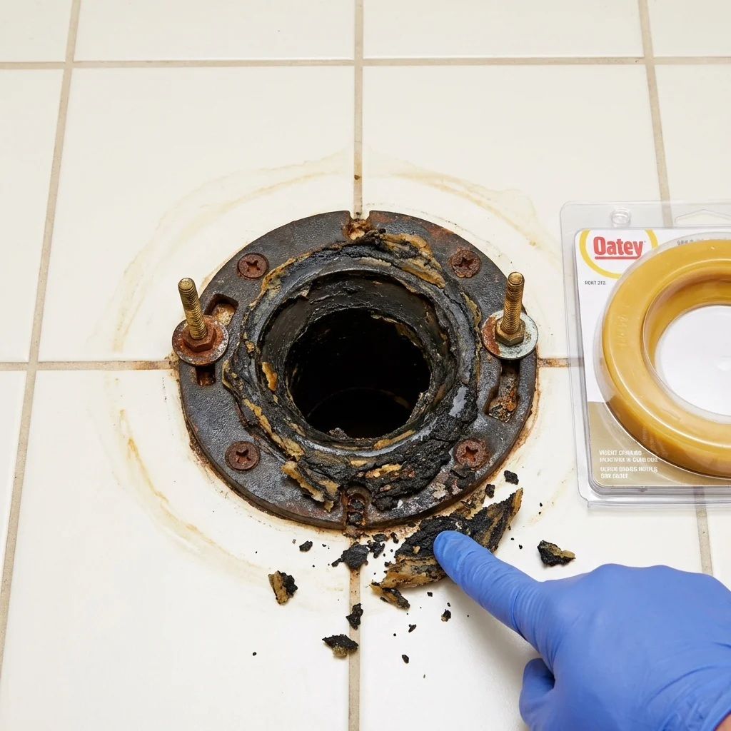 Failed wax ring showing water seepage at the base of a toilet in a Davenport, FL home