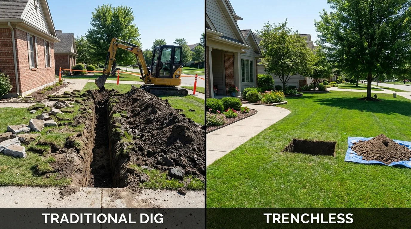 Trenchless sewer repair with minimal yard damage versus traditional excavation in Davenport, FL
